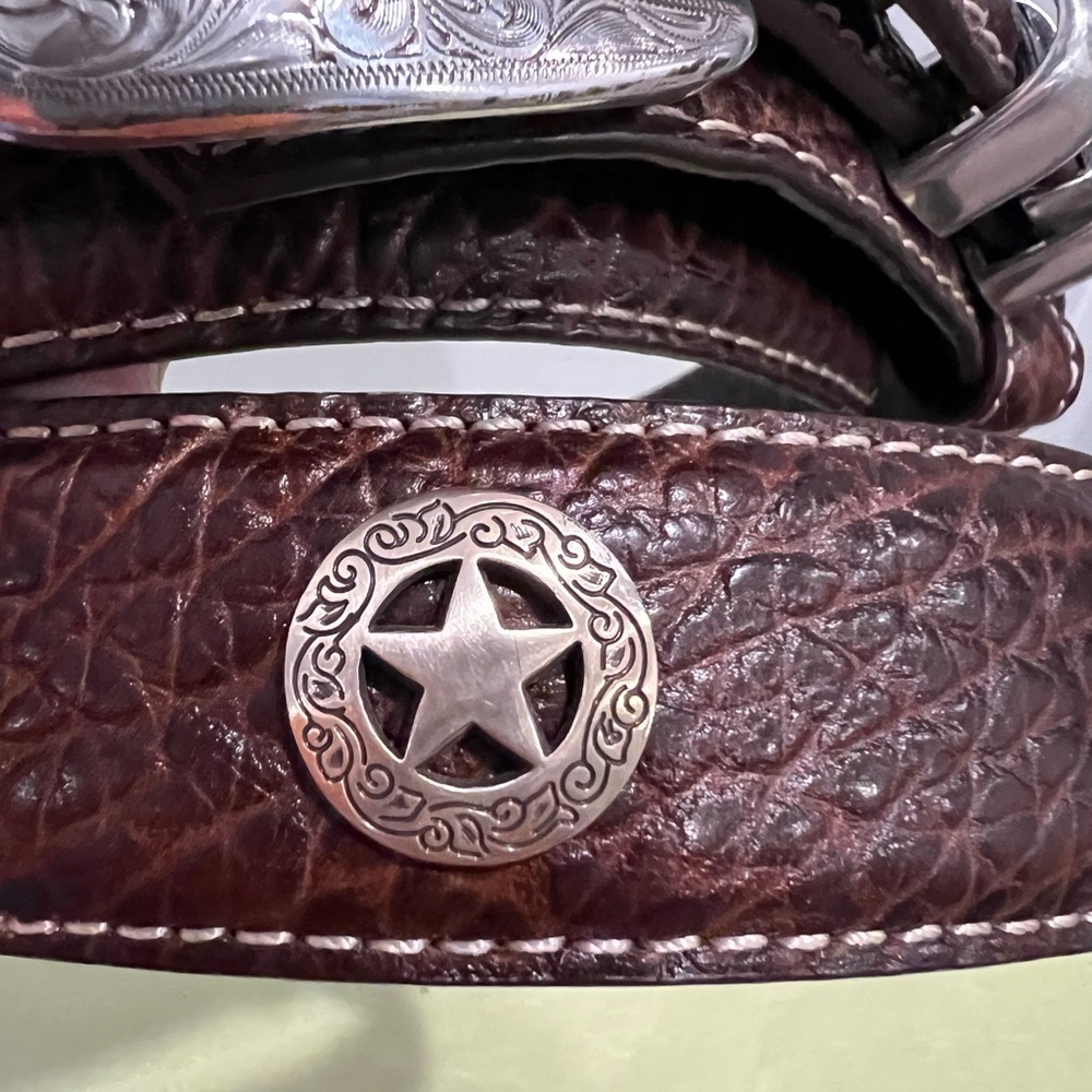 Brown Leather Belt with Silver Buckle. 36 - Picture 4 of 8